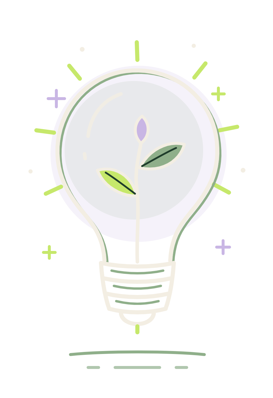 Hand-drawn light bulb with a growing sprout